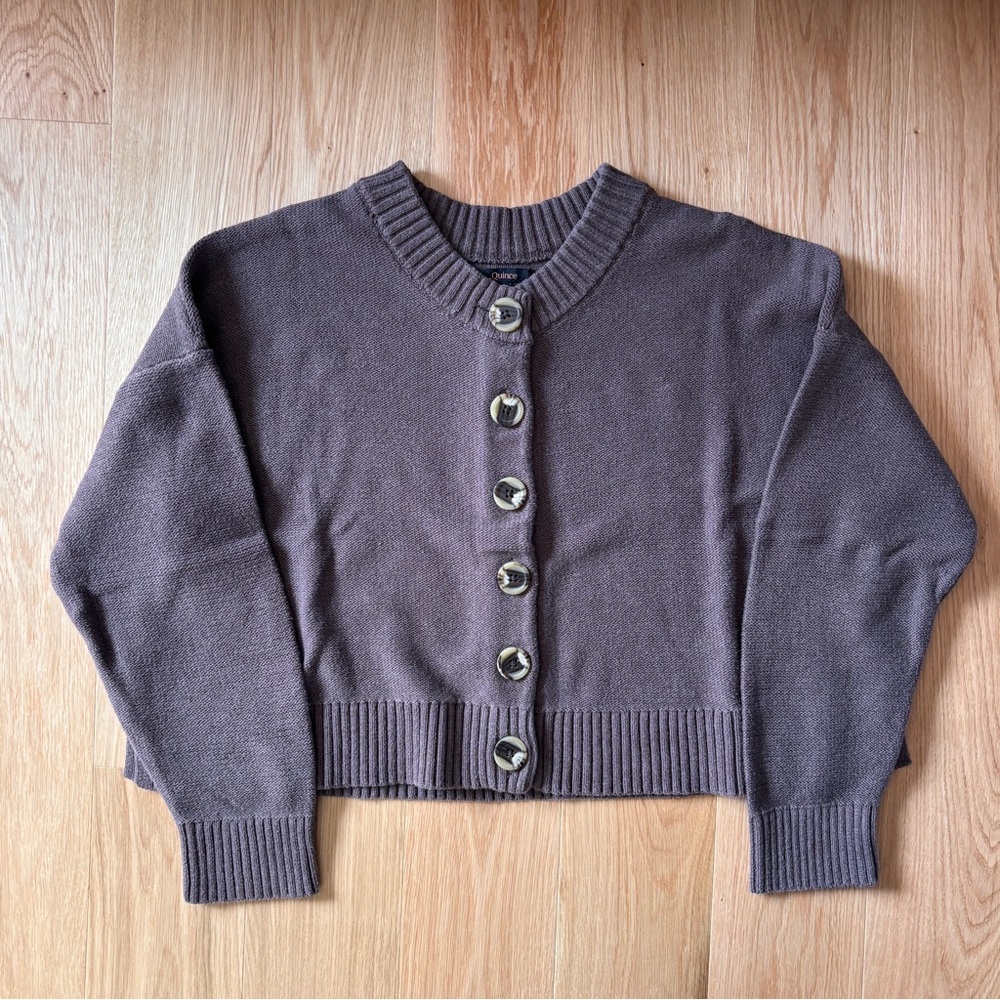 Quince Brown Cropped Button-Front Cardigan